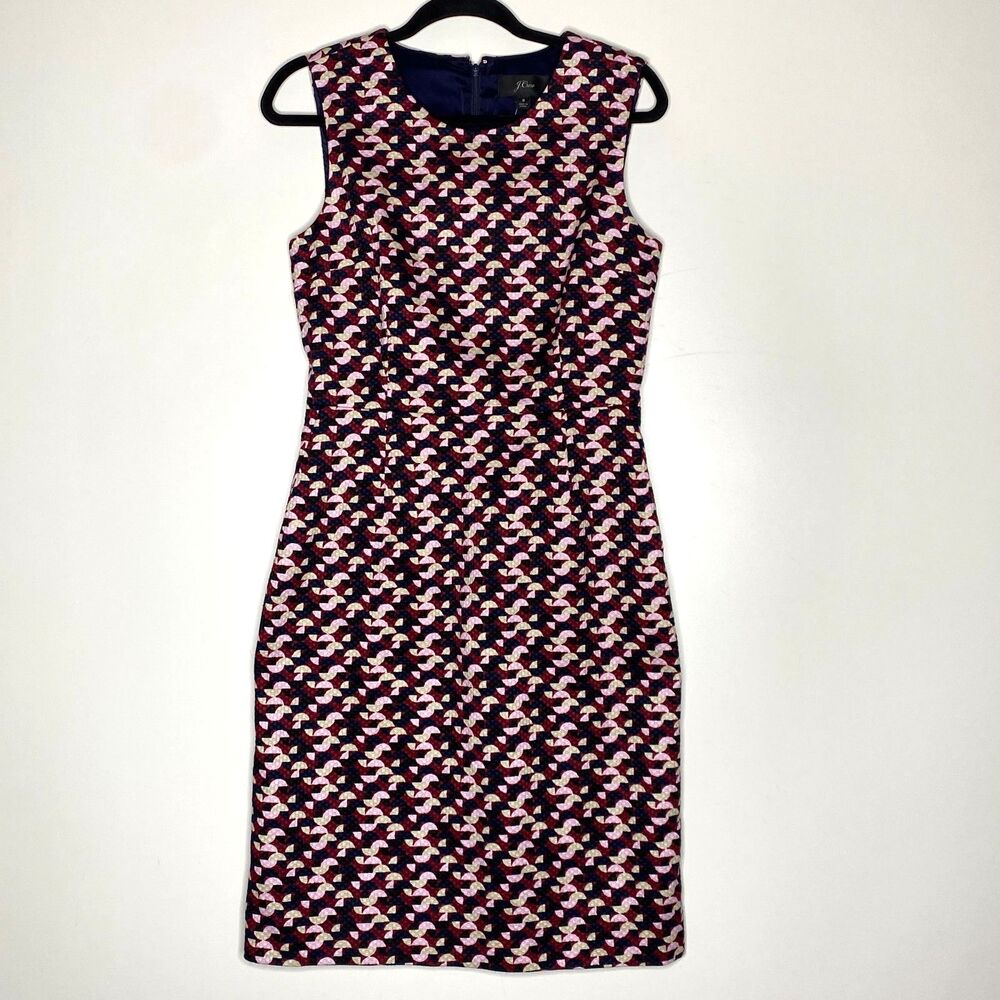 J. Crew Vibrant Pink and Black Patterned Matelasse Dress